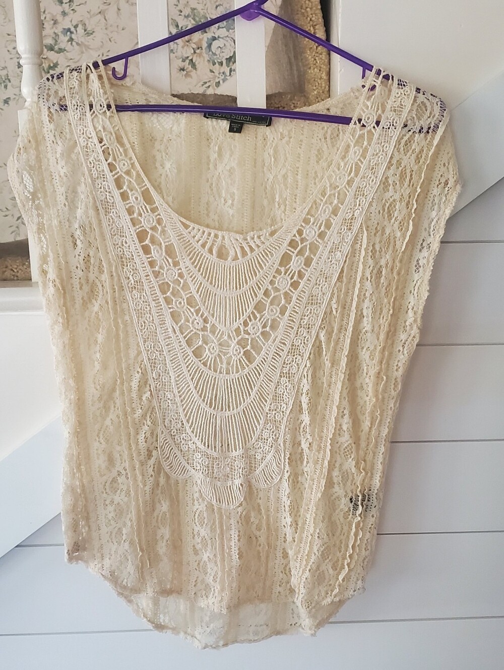 Cream Doily Lace Knit Top